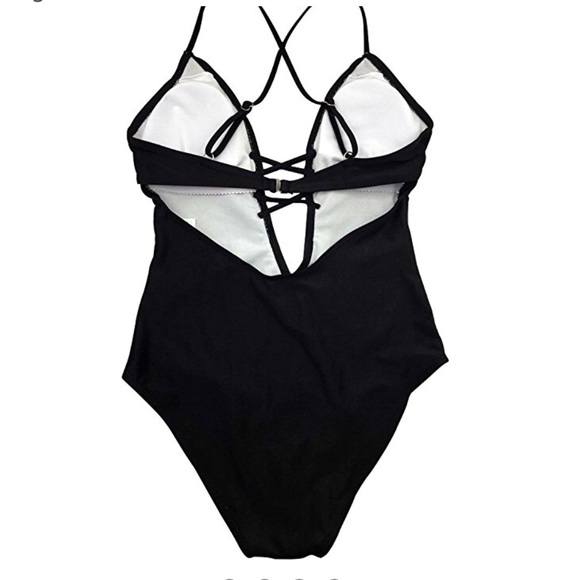 Black deep V one piece bathing suit - Picture 3 of 5